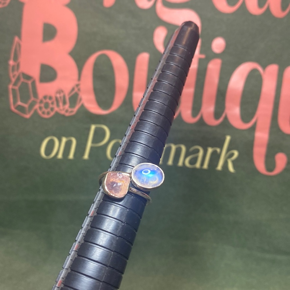 Solid Sterling Silver Rose Quartz And Rainbow Moo… - image 1